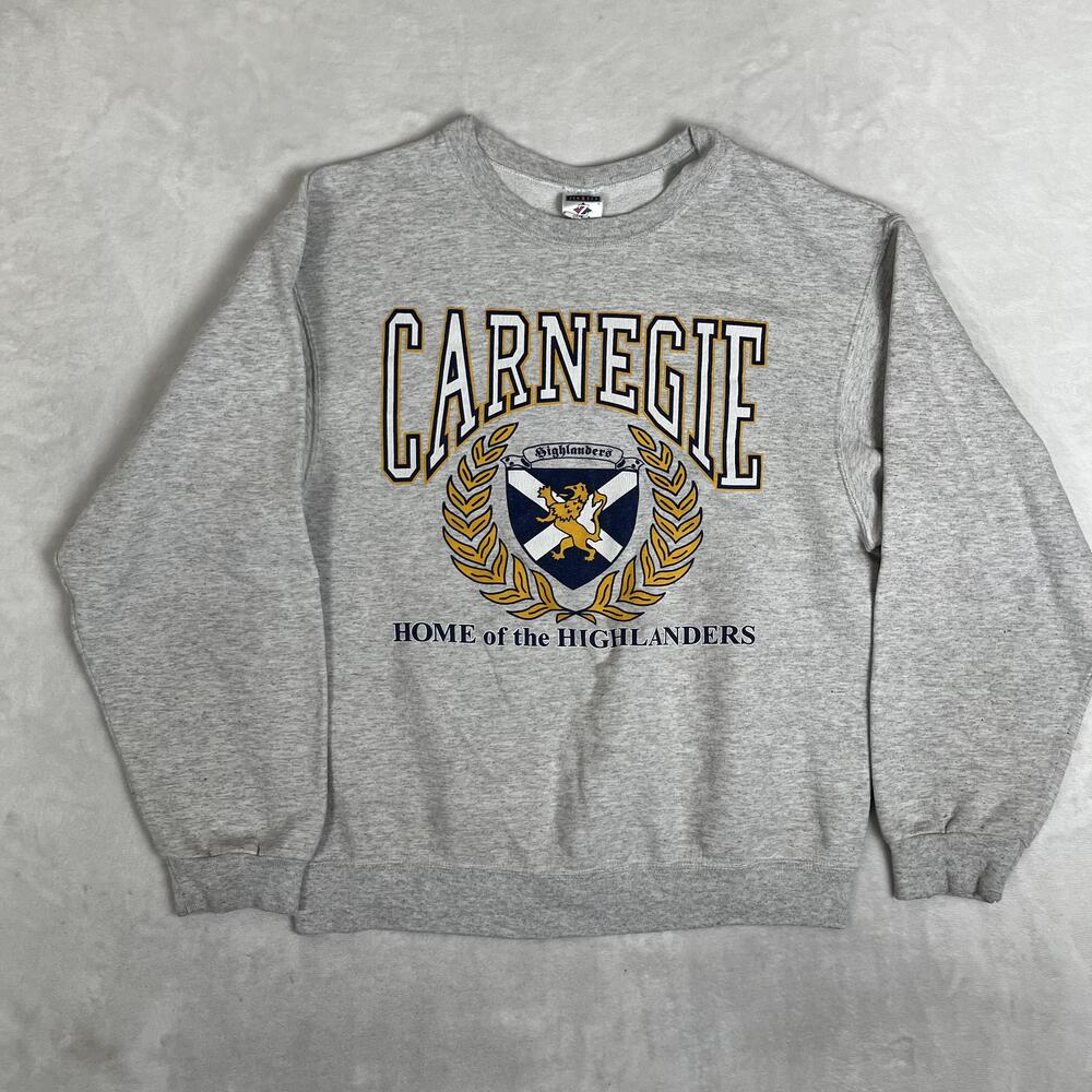 Vintage Carnegie Highlanders Sweatshirt Mens Medium Gray High School Crewneck